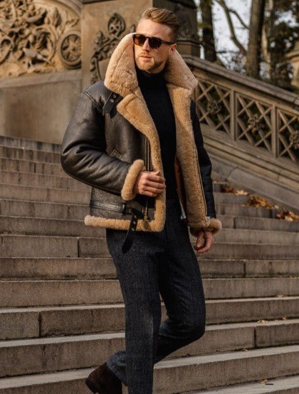 Men's Aviator Jacket Classic Zip Premium Faux Leather Bomber Coat
