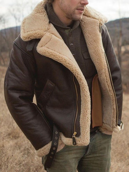 Men's Aviator Jacket Classic Zip Premium Faux Leather Bomber Coat