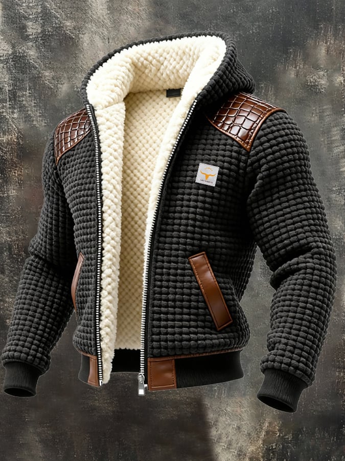 Men's Textured Embossed Leather Jacket Black