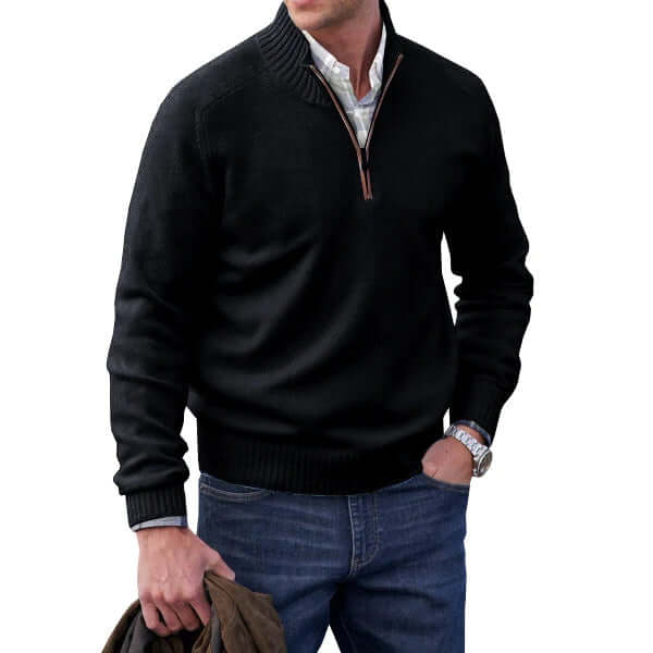 Men's Zip Sweater Soft Knit Quarter-Zip Pullover