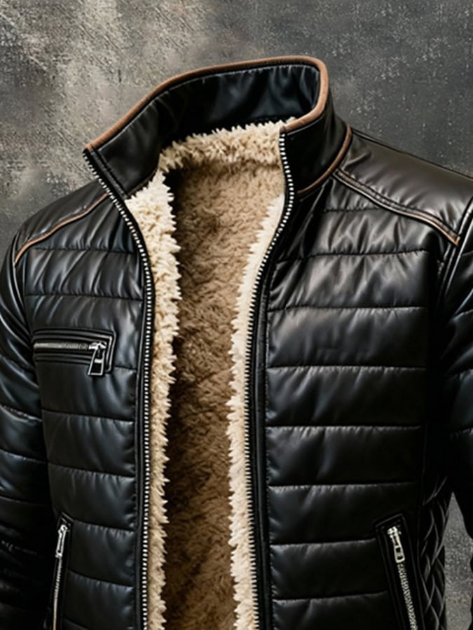 Men's Black Quilted Jacket Sherpa Lined Winter Coat