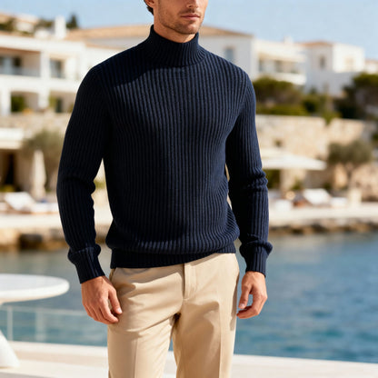 Men's Mock Neck Sweater Premium Smart Casual Knit Pullover Elegant