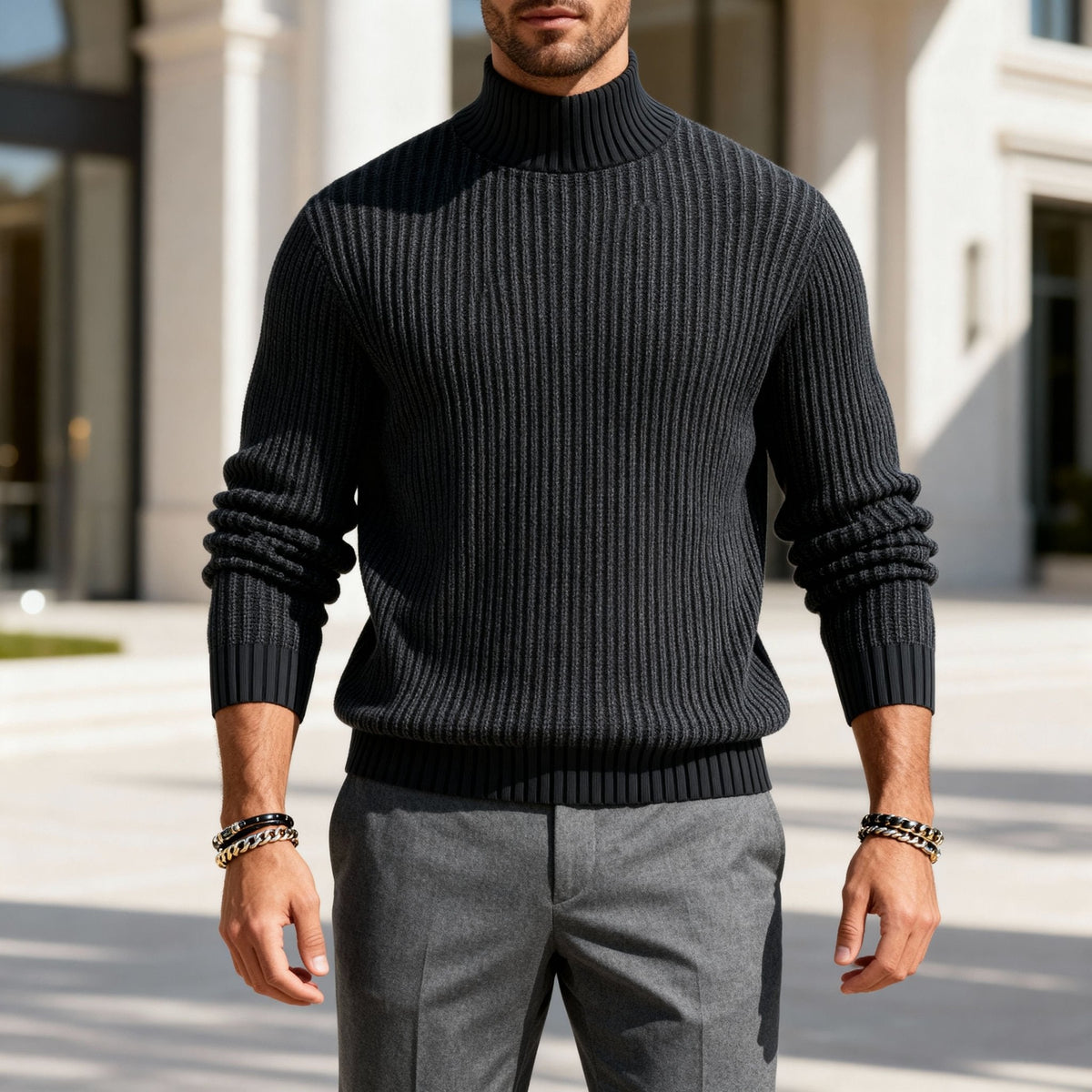 Men's Mock Neck Sweater Premium Smart Casual Knit Pullover Elegant