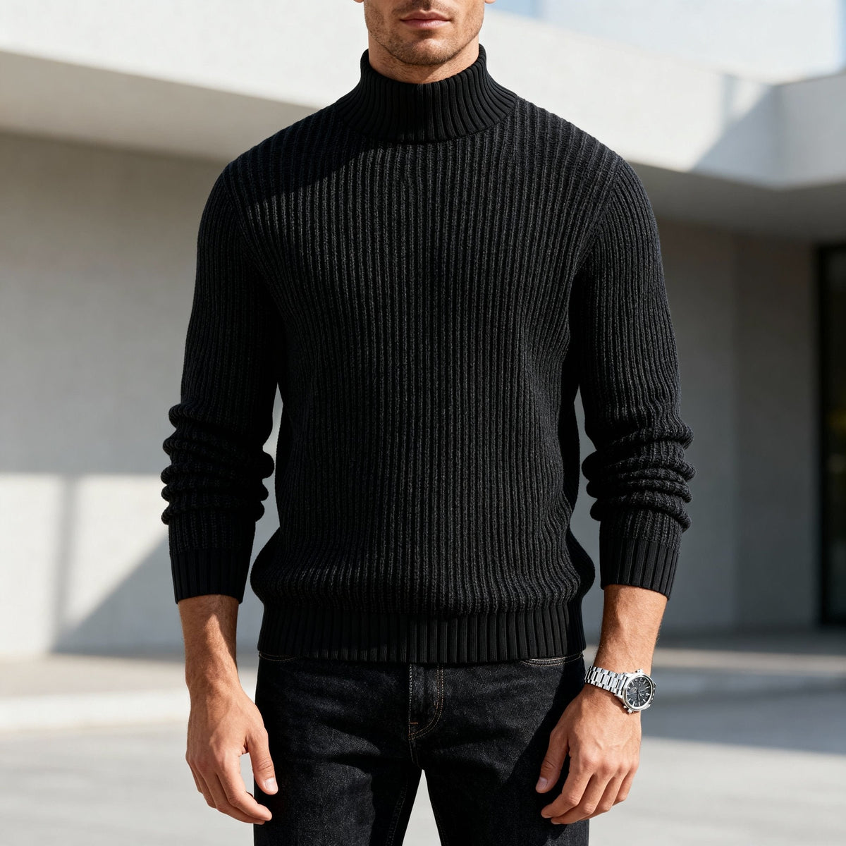 Men's Mock Neck Sweater Premium Smart Casual Knit Pullover Elegant