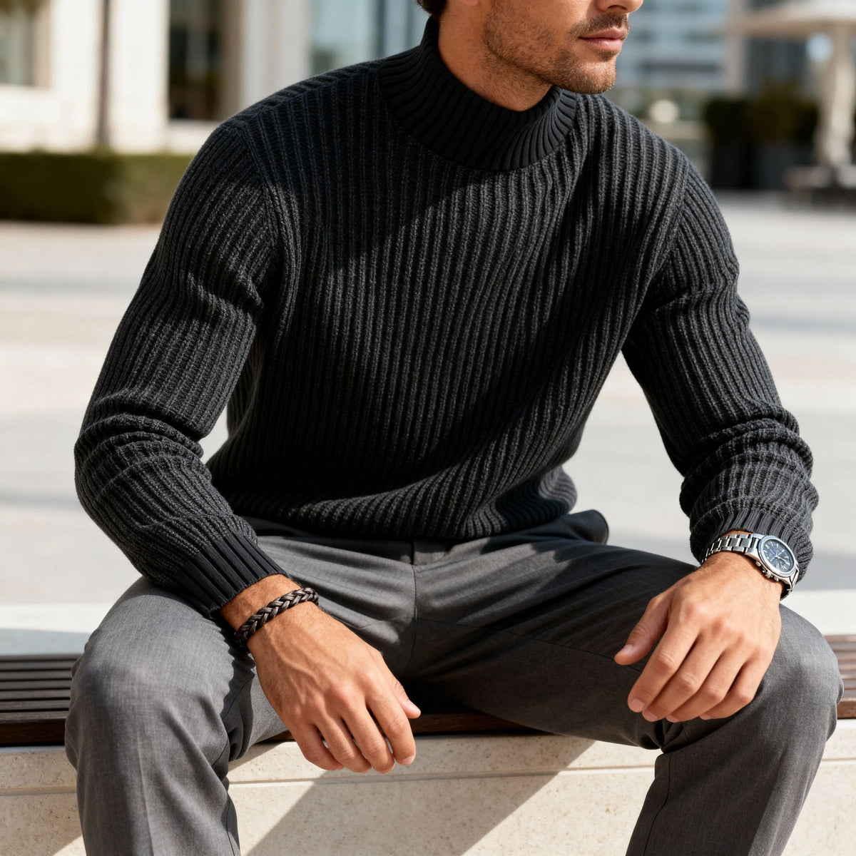 Men's Mock Neck Sweater Premium Smart Casual Knit Pullover Elegant