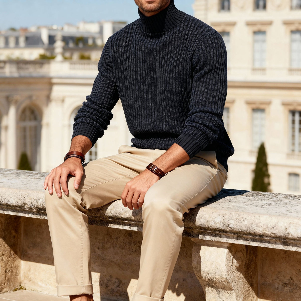 Men's Mock Neck Sweater Premium Smart Casual Knit Pullover Elegant