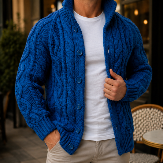 Caius Cable Knit Sweater - Dark Blue