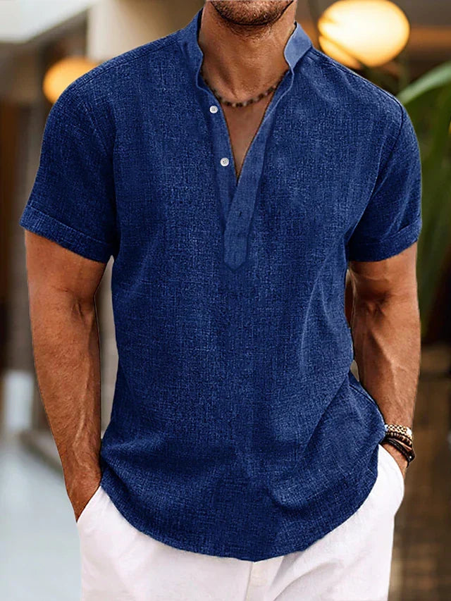 Men's Henley Shirt Short Sleeve Summer Casual Cotton Top