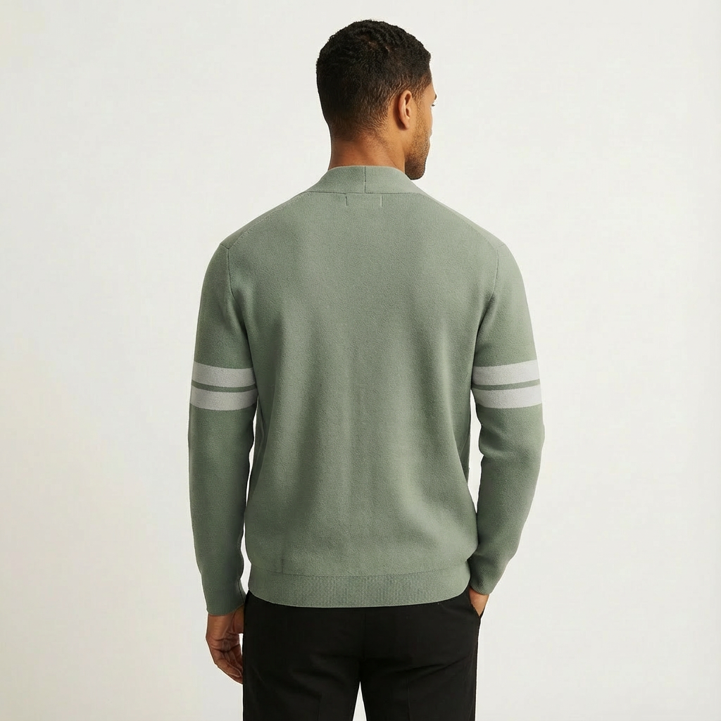 Men's Classic Cardigan Button-Front Stripe Sleeves