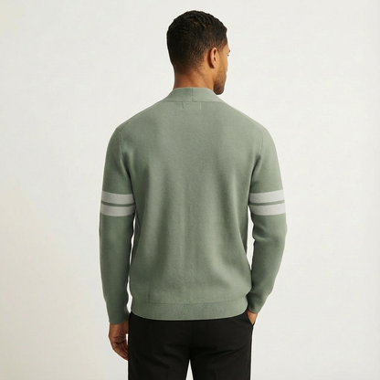 Men's Classic Cardigan Button-Front Stripe Sleeves