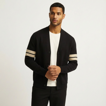Men's Classic Cardigan Button-Front Stripe Sleeves