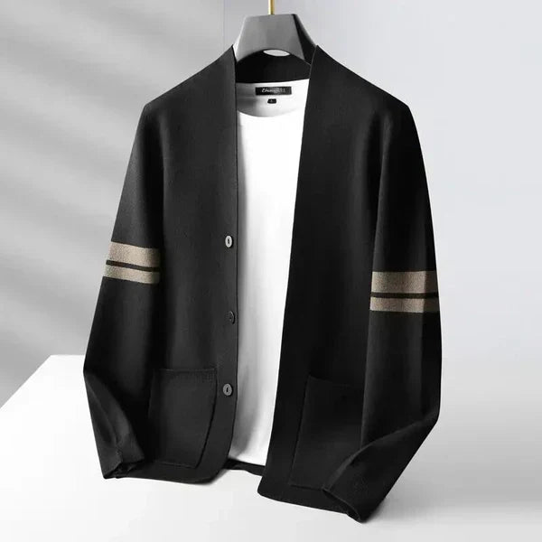 Men's Classic Cardigan Button-Front Stripe Sleeves
