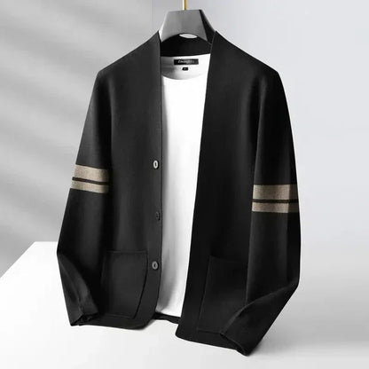 Men's Classic Cardigan Button-Front Stripe Sleeves