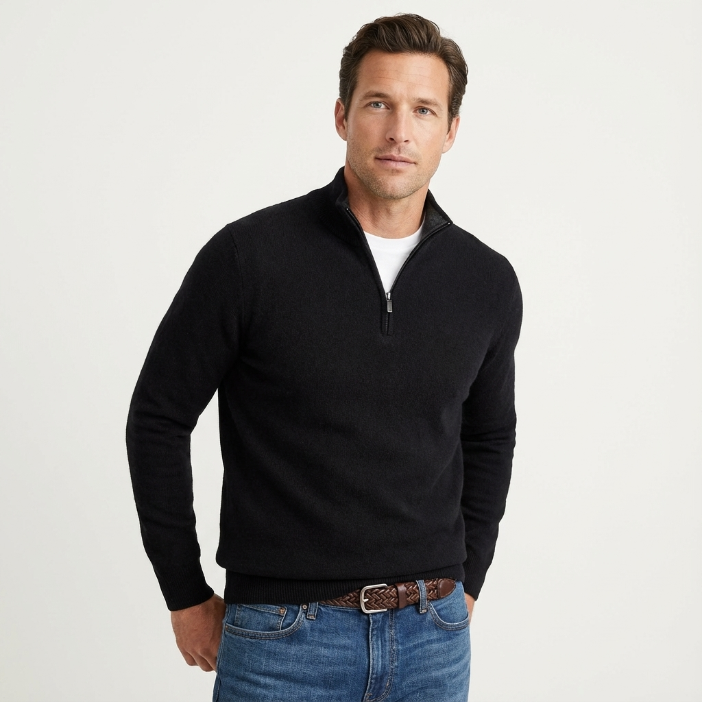Men's Quarter-Zip Jumper Smart-Casual Knit Pullover