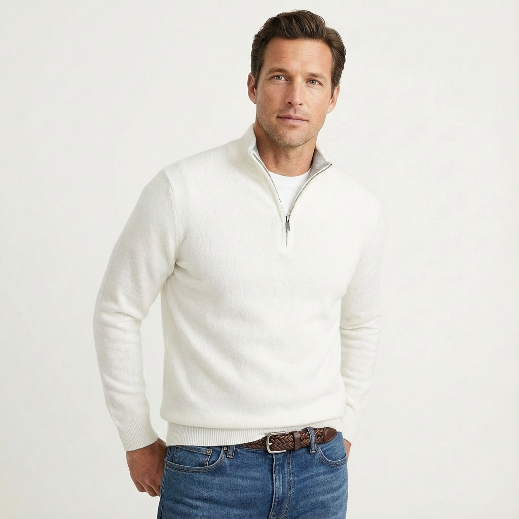 Men's Quarter-Zip Jumper Smart-Casual Knit Pullover