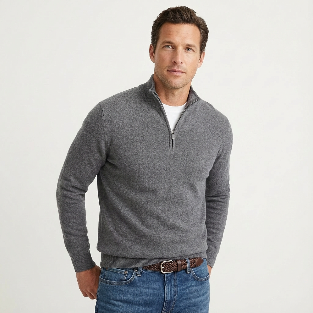 Men's Quarter-Zip Jumper Smart-Casual Knit Pullover
