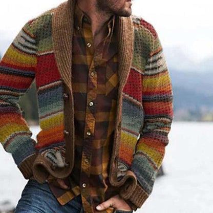 Men's Striped Cardigan Sweater Relaxed Colourful Knit