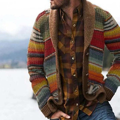 Men's Striped Cardigan Sweater Relaxed Colourful Knit