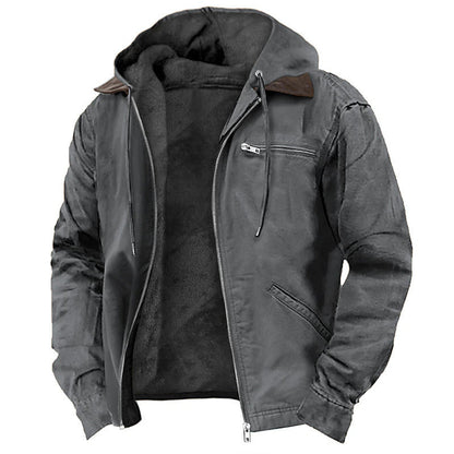 Men's Hooded Canvas Jacket Fleece Lined Zip Front