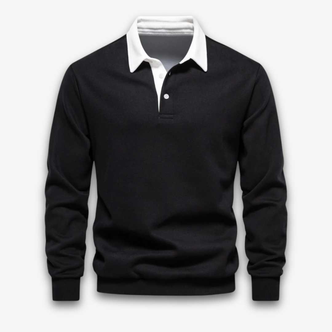 Men's Navy Long-Sleeve Polo Sweater Casual Smart