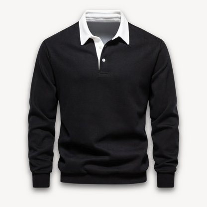Men's Navy Long-Sleeve Polo Sweater Casual Smart