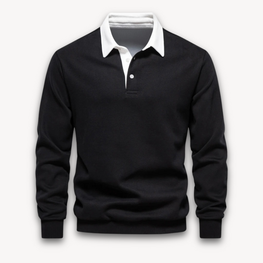 Men's Navy Long-Sleeve Polo Sweater Casual Smart