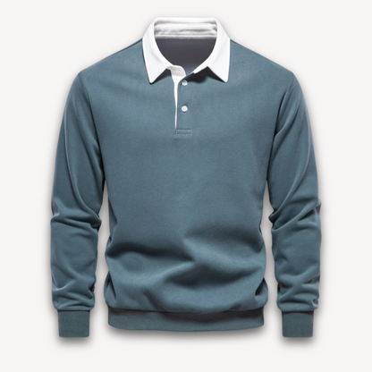Men's Navy Long-Sleeve Polo Sweater Casual Smart