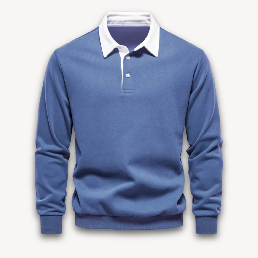 Men's Navy Long-Sleeve Polo Sweater Casual Smart