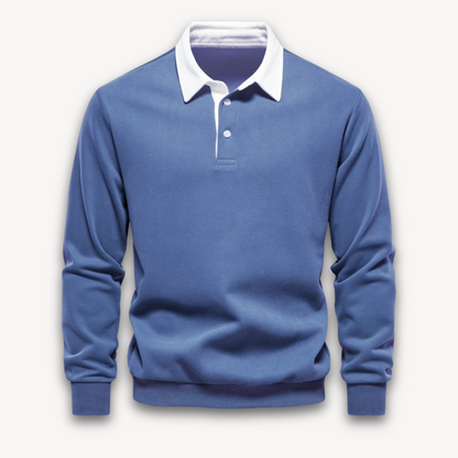 Men's Navy Long-Sleeve Polo Sweater Casual Smart