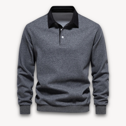 Men's Navy Long-Sleeve Polo Sweater Casual Smart