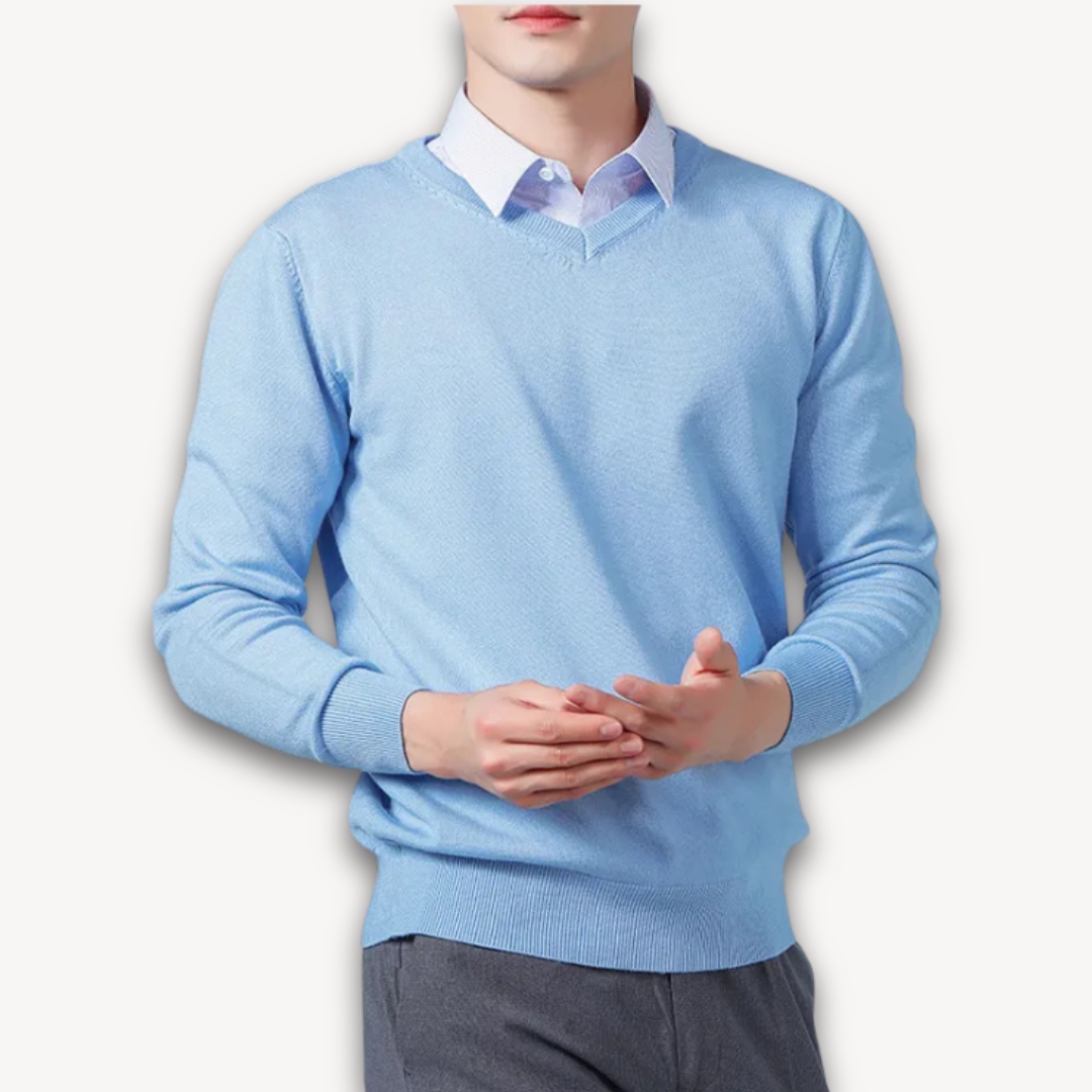 Men's V-Neck Sweater Slim Fit Soft Knit