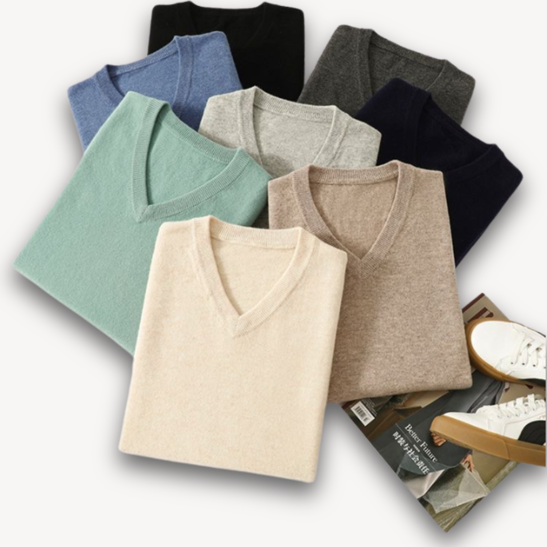 Men's V-Neck Sweater Slim Fit Soft Knit