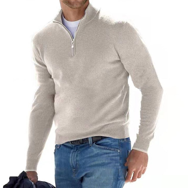 Men's V-Neck Sweater Zipper Elegant Soft Knit