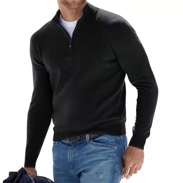 Men's V-Neck Sweater Zipper Elegant Soft Knit