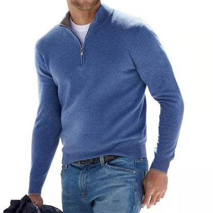 Men's V-Neck Sweater Zipper Elegant Soft Knit