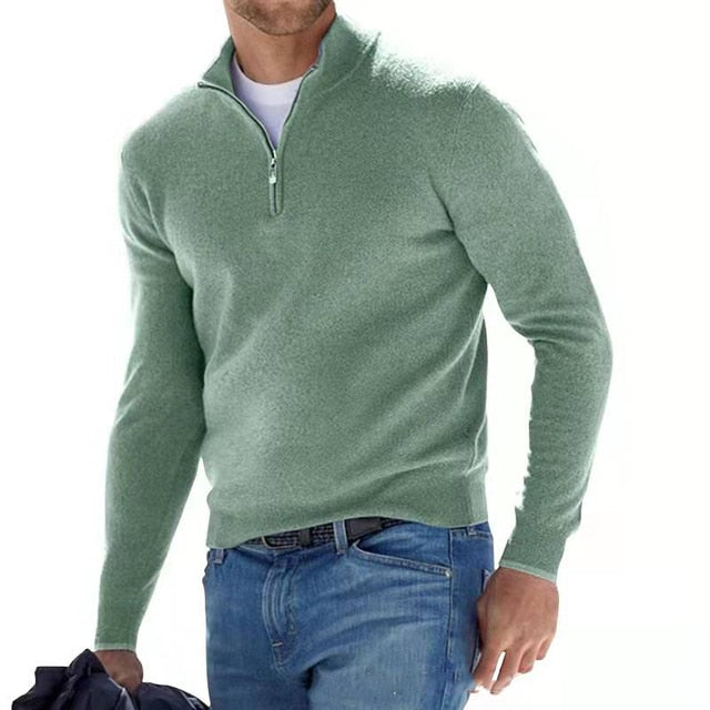 Men's V-Neck Sweater Zipper Elegant Soft Knit