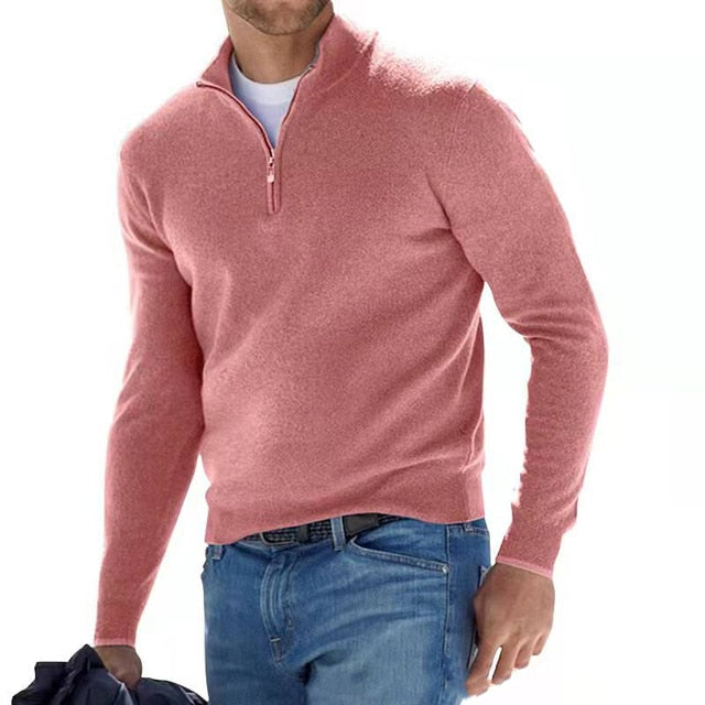 Men's V-Neck Sweater Zipper Elegant Soft Knit