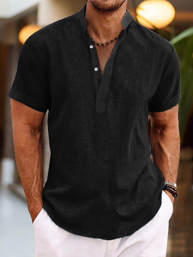 Men's Henley Shirt Short Sleeve Summer Casual Cotton Top