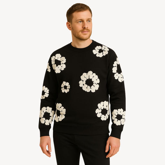 Men's Floral Sweatshirt Casual Crew Neck Design