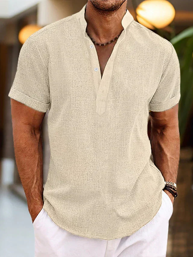 Men's Henley Shirt Short Sleeve Summer Casual Cotton Top