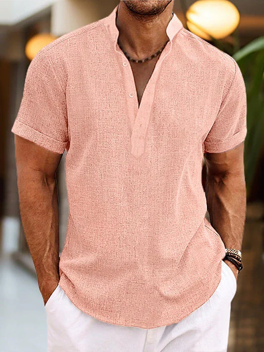 Men's Henley Shirt Short Sleeve Summer Casual Cotton Top